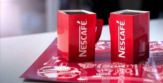 Nescafé Print Ad Contains Two Foldable Paper Mugs For Sharing Morning Coffee