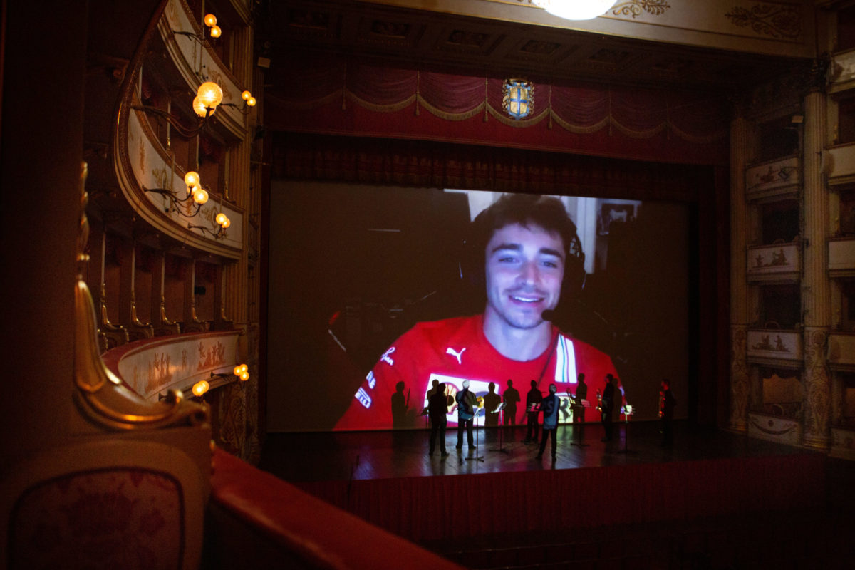 Charles Leclerc surprising the performers during their rehearsal in Modena