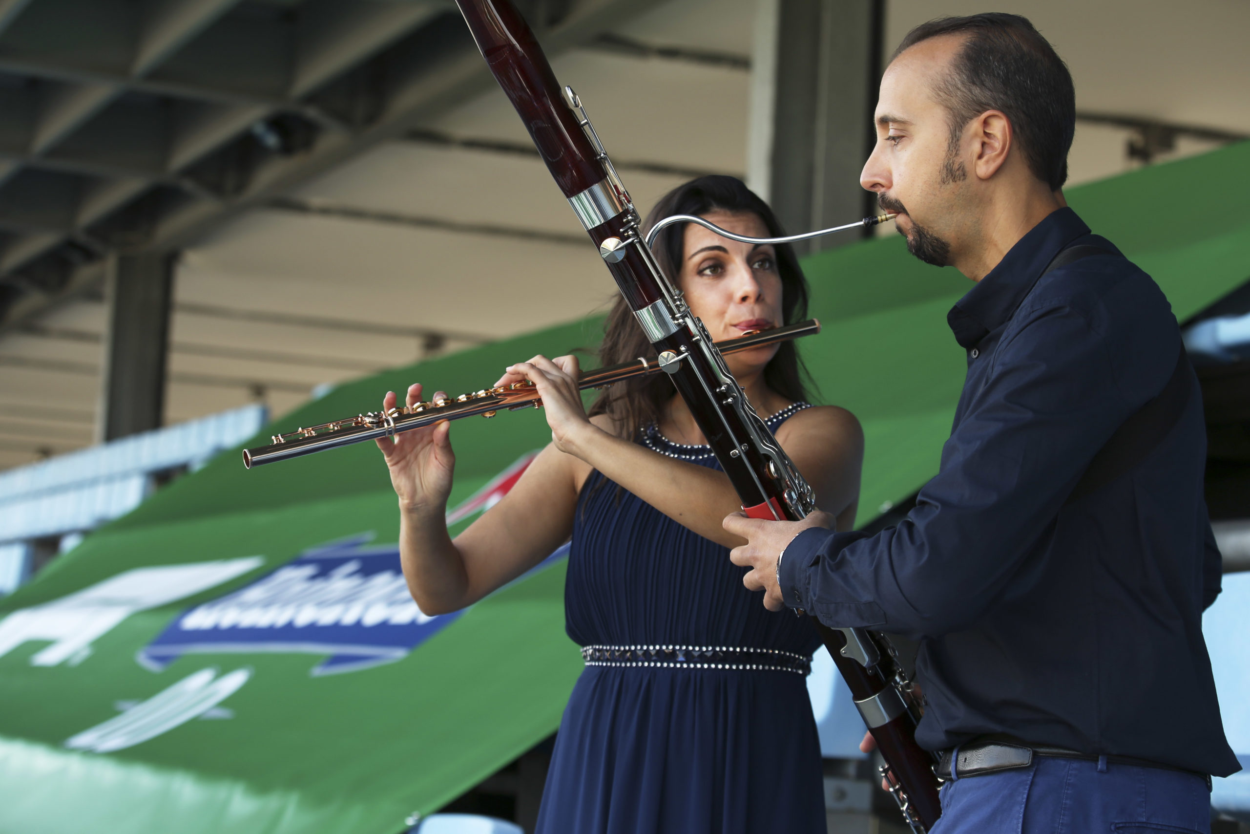 Claudia Bucchini and Andrea Zucco perform the National Anthem live in the grandstand