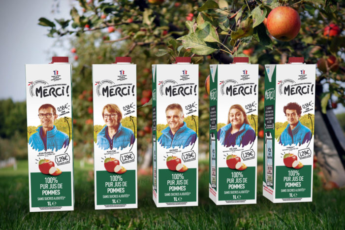 Intermarché choses  SIGNATURE for the launch of its new fair apple juice “Les Eleveurs Vous Disent MERCI”